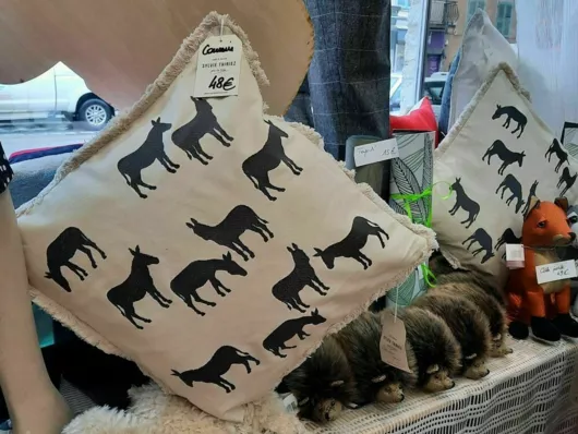 coussin brodé RDV au pré