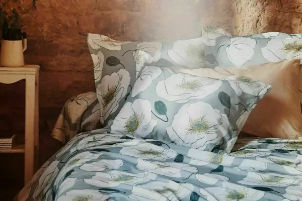 parure de lit percale de coton ,vert céladon imprimée