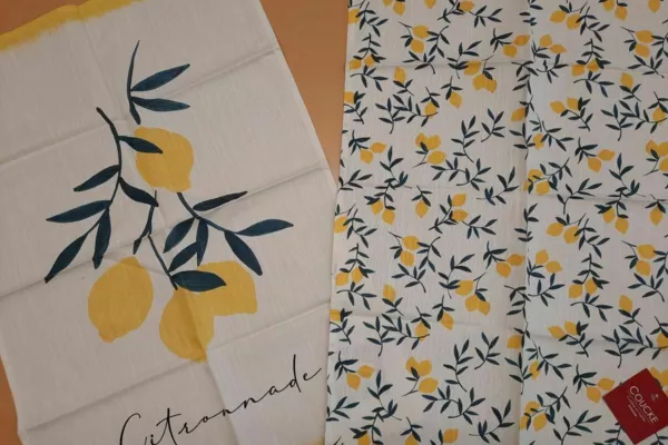 linges vaisselle métis motif citrons.
