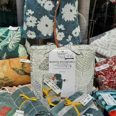 boutis et ses 2 taies déco (feuillage beige)